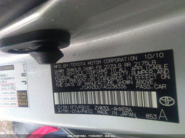 Photo 8 VIN: JTDKN3DU1A0238336 - TOYOTA PRIUS 