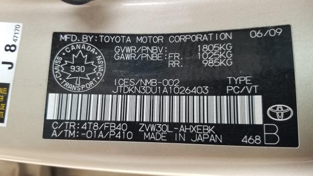 Photo 9 VIN: JTDKN3DU1A1026403 - TOYOTA PRIUS 