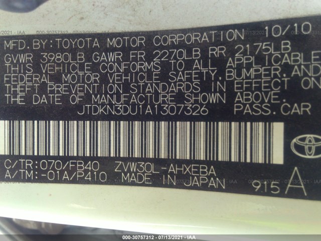 Photo 8 VIN: JTDKN3DU1A1307326 - TOYOTA PRIUS 