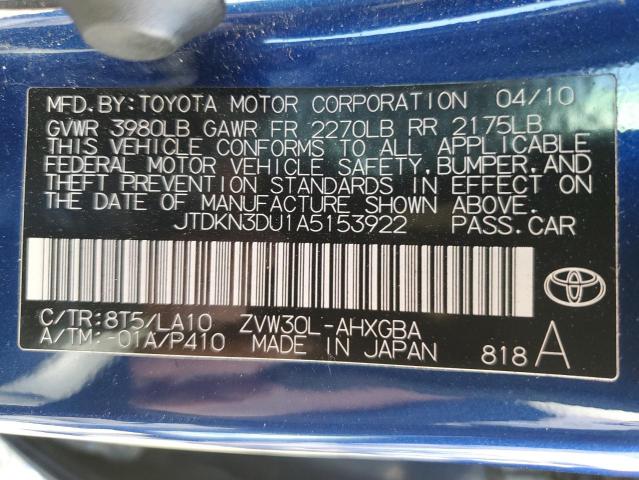 Photo 11 VIN: JTDKN3DU1A5153922 - TOYOTA PRIUS 