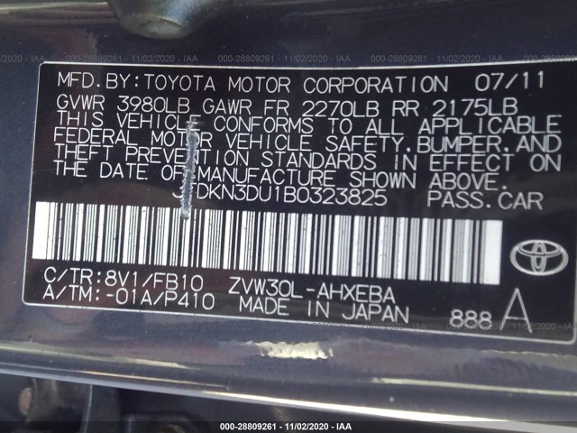 Photo 8 VIN: JTDKN3DU1B0323825 - TOYOTA PRIUS 