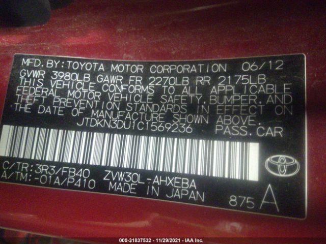 Photo 8 VIN: JTDKN3DU1C1569236 - TOYOTA PRIUS 