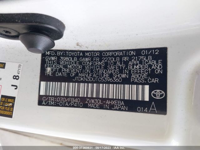 Photo 8 VIN: JTDKN3DU1C5396360 - TOYOTA PRIUS 