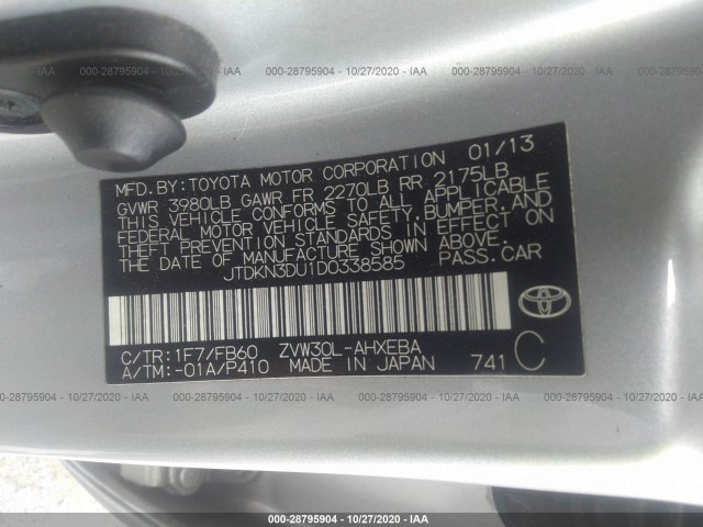 Photo 8 VIN: JTDKN3DU1D0338585 - TOYOTA PRIUS 