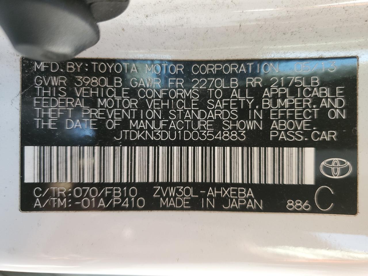 Photo 11 VIN: JTDKN3DU1D0354883 - TOYOTA PRIUS 