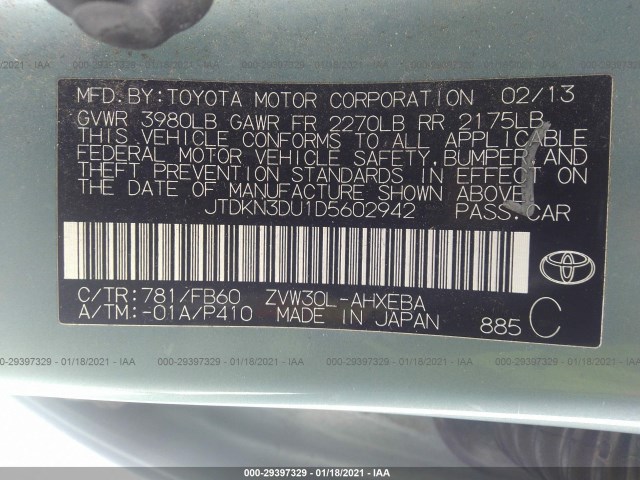 Photo 8 VIN: JTDKN3DU1D5602942 - TOYOTA PRIUS 