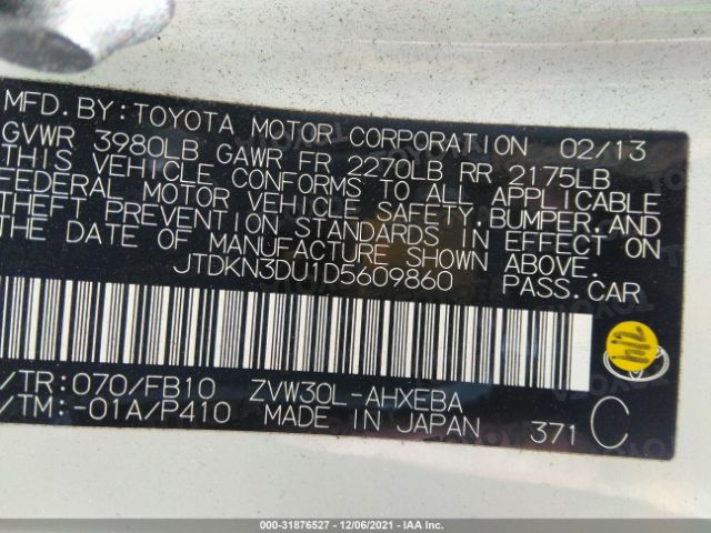 Photo 8 VIN: JTDKN3DU1D5609860 - TOYOTA PRIUS 