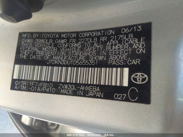 Photo 8 VIN: JTDKN3DU1D5655351 - TOYOTA PRIUS 