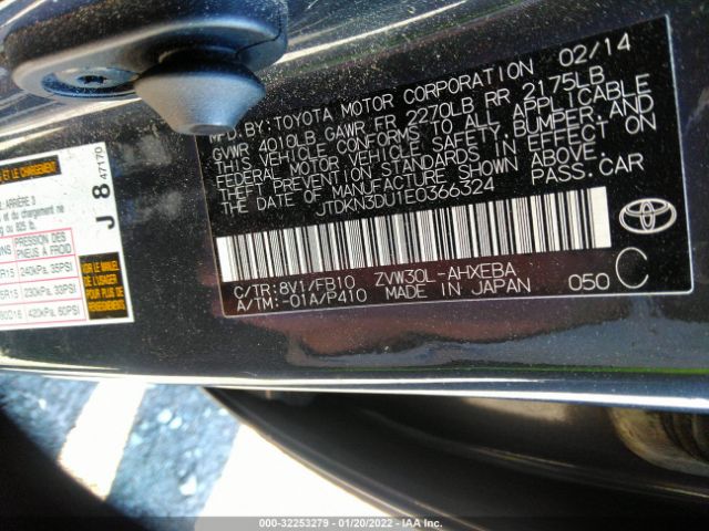 Photo 8 VIN: JTDKN3DU1E0366324 - TOYOTA PRIUS 