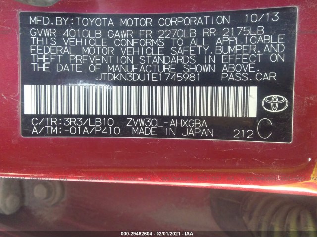 Photo 8 VIN: JTDKN3DU1E1745981 - TOYOTA PRIUS 