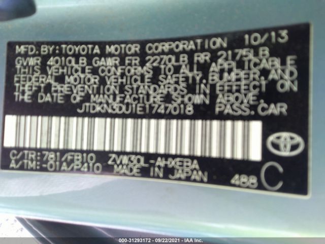 Photo 8 VIN: JTDKN3DU1E1747018 - TOYOTA PRIUS 