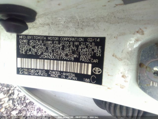 Photo 8 VIN: JTDKN3DU1E1799278 - TOYOTA PRIUS 