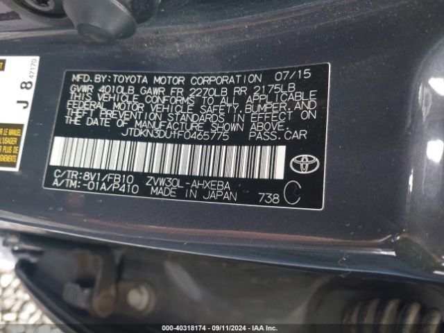 Photo 8 VIN: JTDKN3DU1F0465775 - TOYOTA PRIUS 