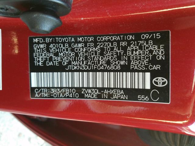 Photo 9 VIN: JTDKN3DU1F0476808 - TOYOTA PRIUS 