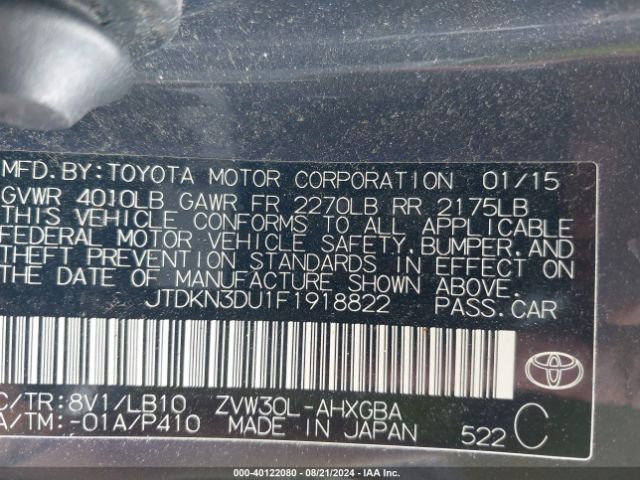 Photo 8 VIN: JTDKN3DU1F1918822 - TOYOTA PRIUS 