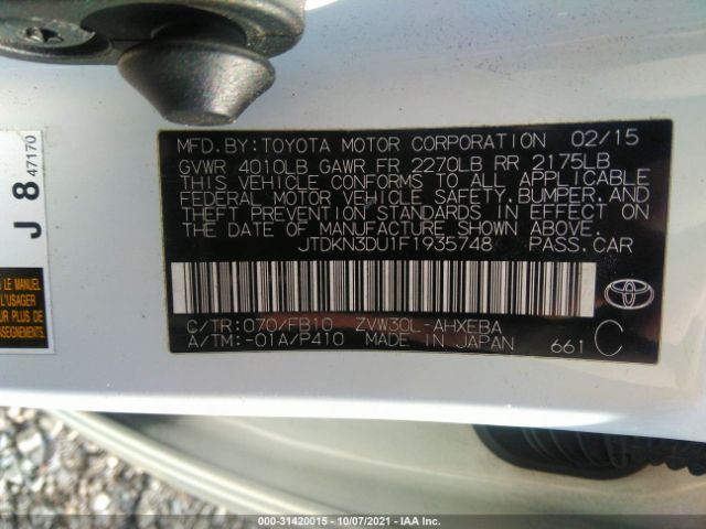 Photo 8 VIN: JTDKN3DU1F1935748 - TOYOTA PRIUS 