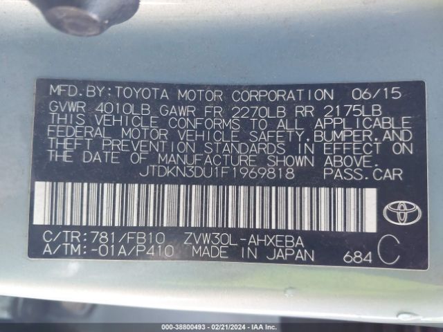 Photo 8 VIN: JTDKN3DU1F1969818 - TOYOTA PRIUS 