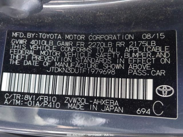 Photo 8 VIN: JTDKN3DU1F1979698 - TOYOTA PRIUS 