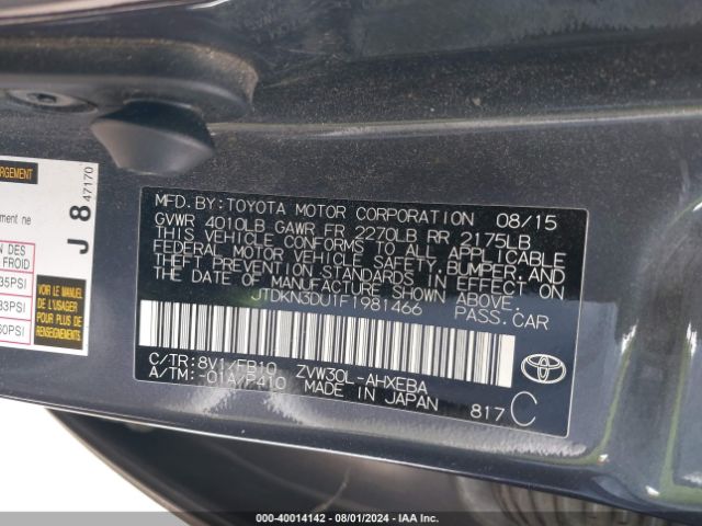 Photo 8 VIN: JTDKN3DU1F1981466 - TOYOTA PRIUS 