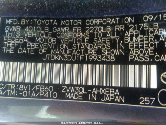 Photo 8 VIN: JTDKN3DU1F1993438 - TOYOTA PRIUS 