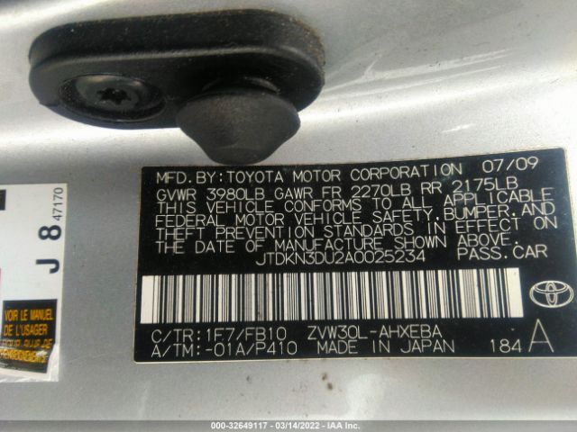 Photo 8 VIN: JTDKN3DU2A0025234 - TOYOTA PRIUS 