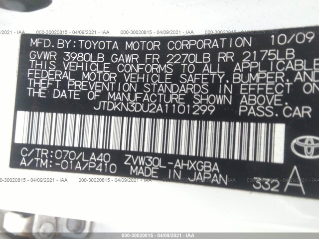 Photo 8 VIN: JTDKN3DU2A1101299 - TOYOTA PRIUS 