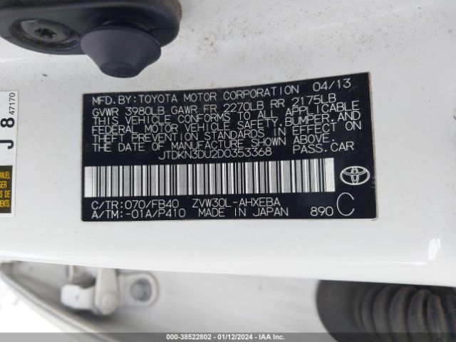 Photo 8 VIN: JTDKN3DU2D0353368 - TOYOTA PRIUS 