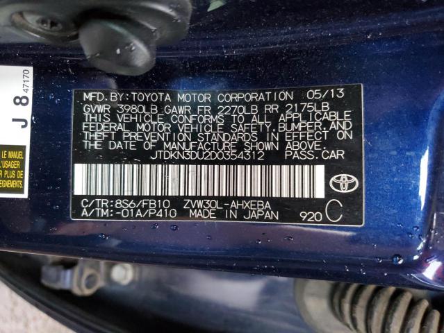 Photo 11 VIN: JTDKN3DU2D0354312 - TOYOTA PRIUS 