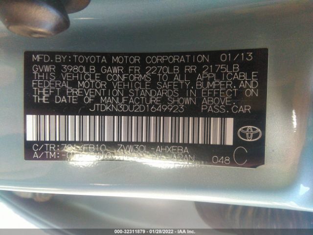 Photo 8 VIN: JTDKN3DU2D1649923 - TOYOTA PRIUS 