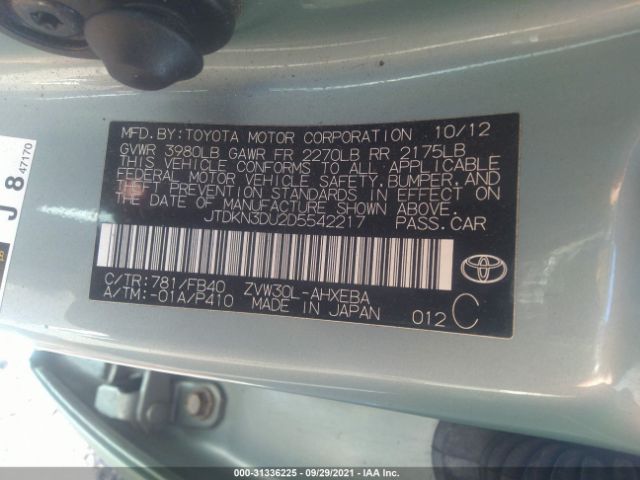 Photo 8 VIN: JTDKN3DU2D5542217 - TOYOTA PRIUS 