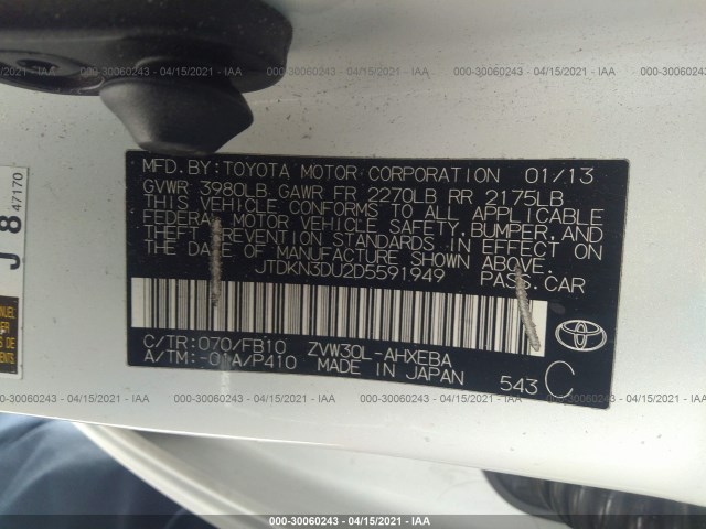 Photo 8 VIN: JTDKN3DU2D5591949 - TOYOTA PRIUS 