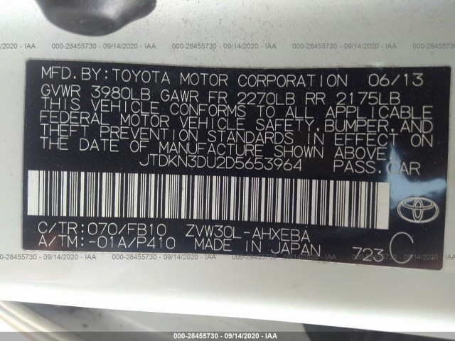 Photo 8 VIN: JTDKN3DU2D5653964 - TOYOTA PRIUS 