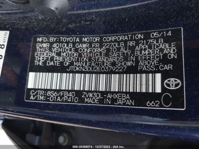 Photo 8 VIN: JTDKN3DU2E0379227 - TOYOTA PRIUS 