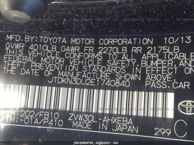 Photo 8 VIN: JTDKN3DU2E1740840 - TOYOTA PRIUS 