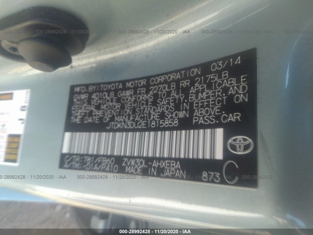 Photo 8 VIN: JTDKN3DU2E1815858 - TOYOTA PRIUS 