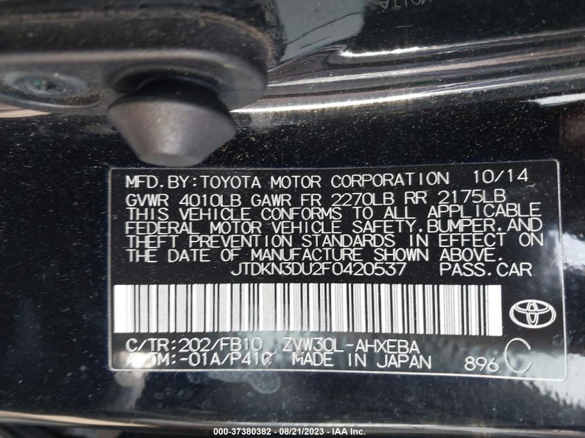 Photo 8 VIN: JTDKN3DU2F0420537 - TOYOTA PRIUS 