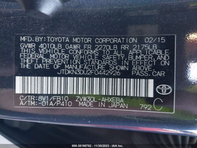 Photo 8 VIN: JTDKN3DU2F0442926 - TOYOTA PRIUS 