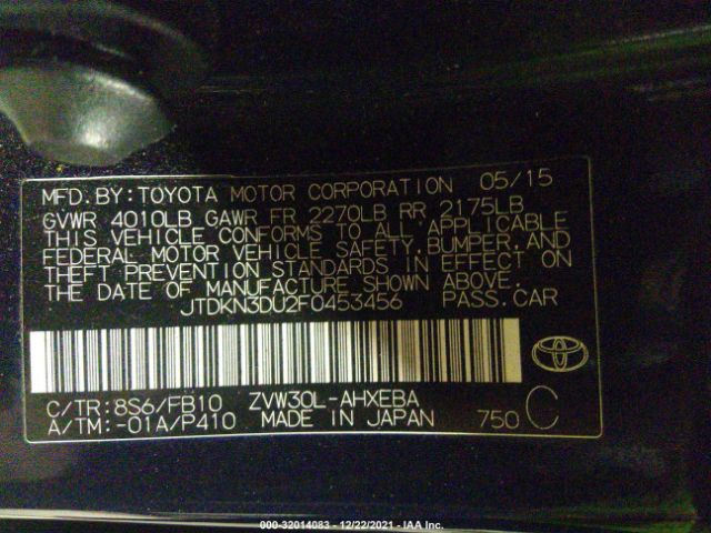 Photo 8 VIN: JTDKN3DU2F0453456 - TOYOTA PRIUS 