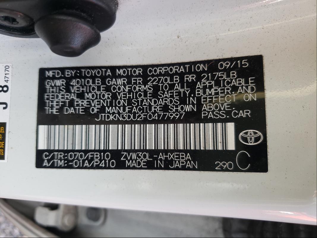 Photo 9 VIN: JTDKN3DU2F0477997 - TOYOTA PRIUS 