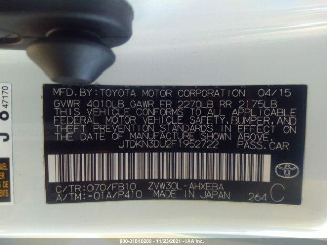 Photo 8 VIN: JTDKN3DU2F1952722 - TOYOTA PRIUS 