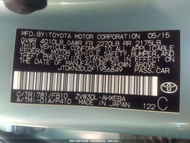 Photo 8 VIN: JTDKN3DU2F1956849 - TOYOTA PRIUS 