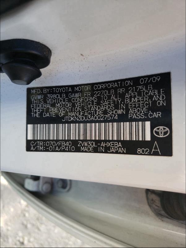 Photo 9 VIN: JTDKN3DU3A0027574 - TOYOTA PRIUS 