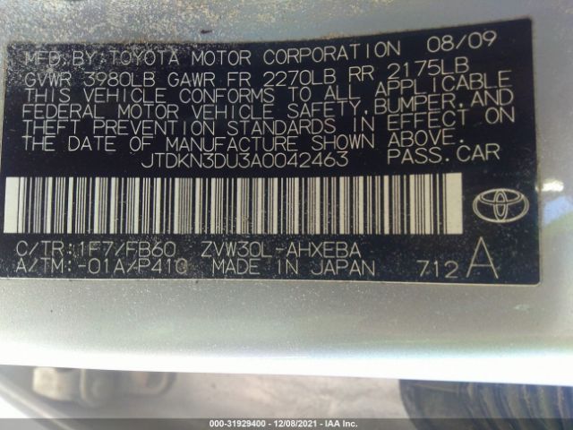 Photo 8 VIN: JTDKN3DU3A0042463 - TOYOTA PRIUS 