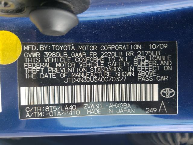 Photo 9 VIN: JTDKN3DU3A0070327 - TOYOTA PRIUS 