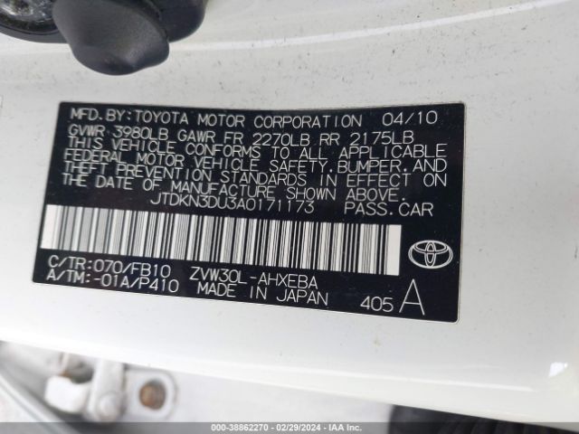 Photo 8 VIN: JTDKN3DU3A0171173 - TOYOTA PRIUS 