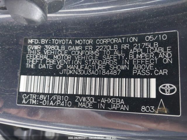 Photo 8 VIN: JTDKN3DU3A0184487 - TOYOTA PRIUS 