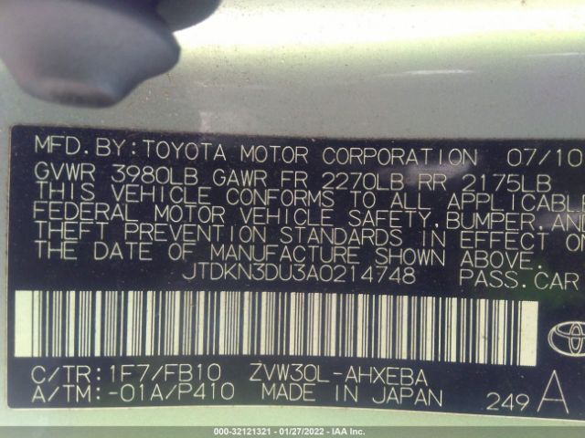 Photo 8 VIN: JTDKN3DU3A0214748 - TOYOTA PRIUS 