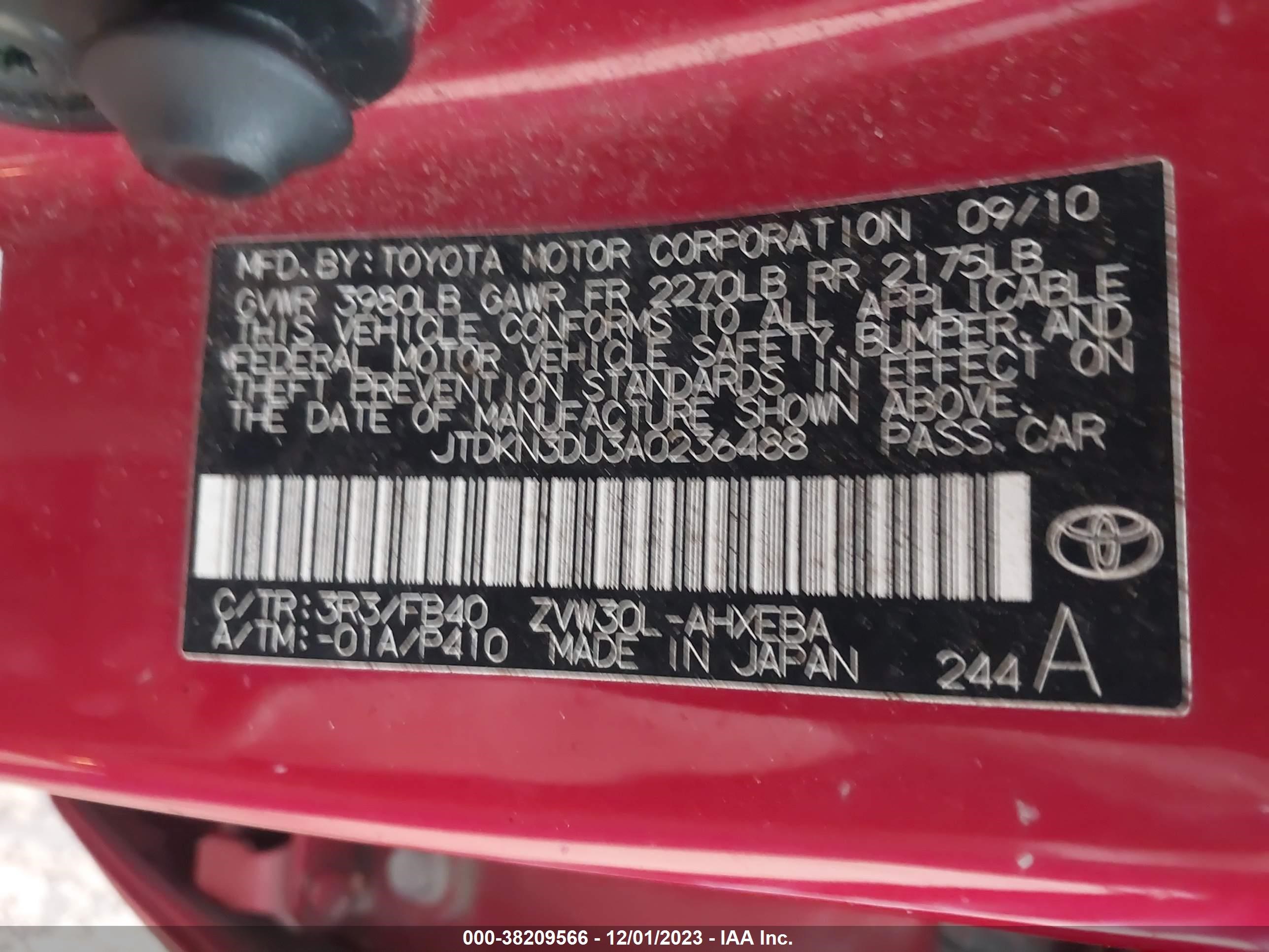 Photo 8 VIN: JTDKN3DU3A0236488 - TOYOTA PRIUS 