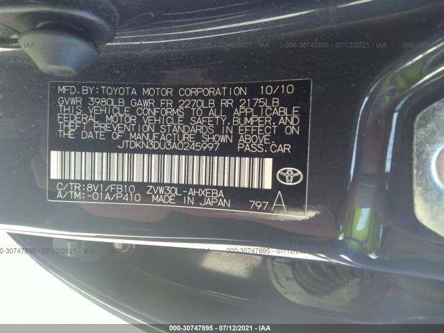 Photo 8 VIN: JTDKN3DU3A0245997 - TOYOTA PRIUS 