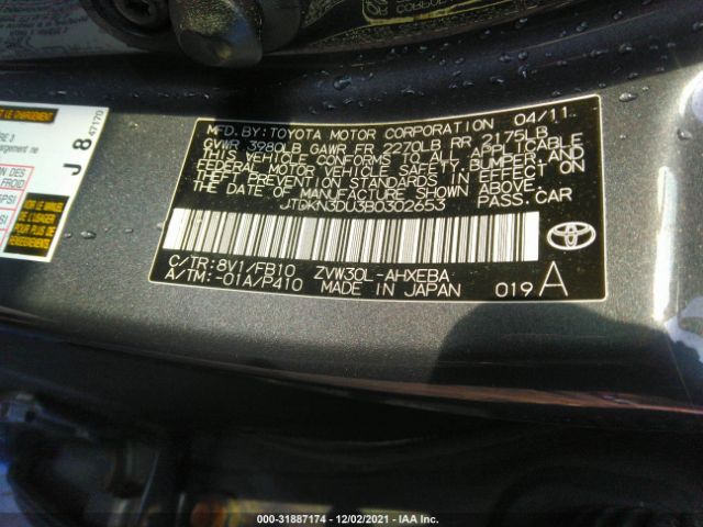 Photo 8 VIN: JTDKN3DU3B0302653 - TOYOTA PRIUS 